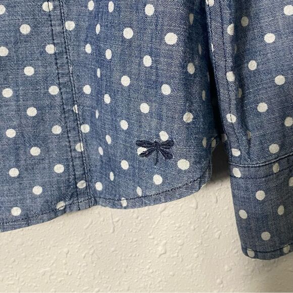 Talbots Blue Chambray White Polka Dot Button Up Top Women's Size 8 - Picture 12 of 14